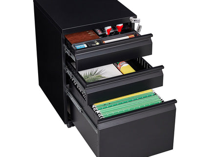 Contemporary 3 Drawer Mobile Filing Cabinet With Lock, Metal Office Storage For Legal / Letter Size