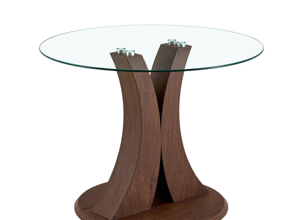 2 In 1 Round Glass Dining Table With Adjustable Curved Base, - Transparent / Walnut