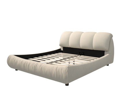 Luxury Upholstered Platform Bed With Oversized Padded Backrest And Solid Wood Frame
