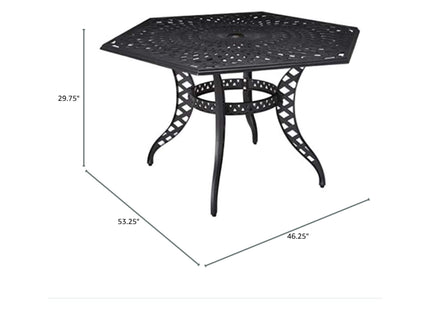 Outdoor Cast Aluminum Dining Table With Lattice Top And Umbrella Hole - Black