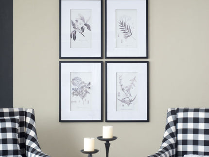 Botanical Wall Art Prints, Home Decor For Living Room Dining Room, Bedroom, Hallway (Set of 4) - White / Black