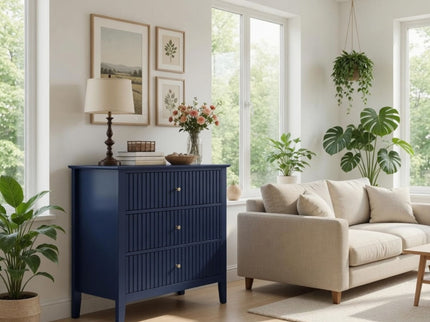Fluted 3 Drawer Nightstand With Soft Close Slides