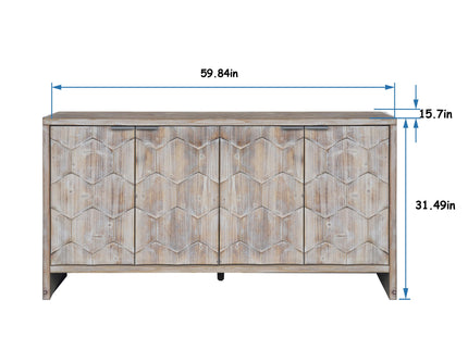 Accent Cabinet Farmhouse Style 4 Door Wooden Cabinet Sideboard Buffet Server Cabinet Storage Cabinet, For Living Room, Entryway, Hallway, Office, Kitchen And Dining Room