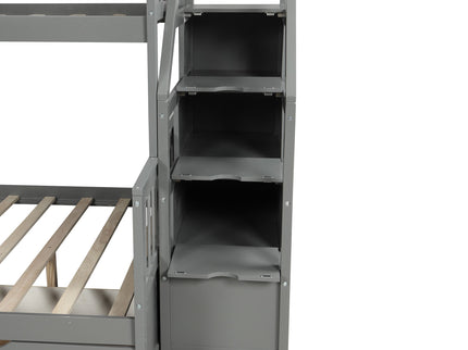 Bunk Bed With Storage Staircase, Slide, Desk, Drawers, And Shelves