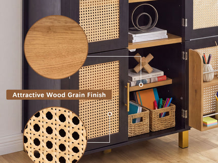 Tall Arched Cabinet With Rattan Doors & Adjustable Shelves