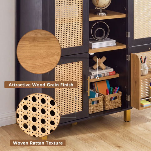 Tall Arched Cabinet With Rattan Doors & Adjustable Shelves