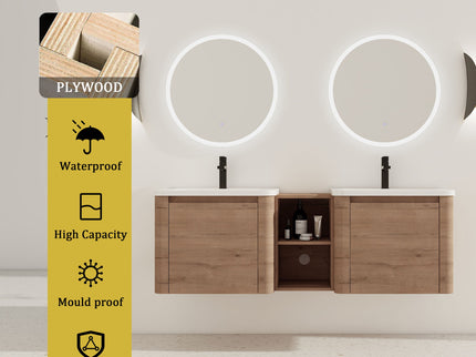 Wall Mounted Bathroom Vanity With Sink And Storage Shelves, Soft Close Doors