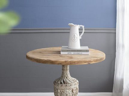 Antique Round Wood Table - Antique White / Gray