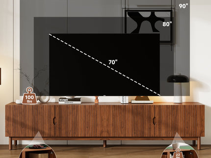 TV Stand With Legs, Media Console, 4 Cabinets For Living Room - Natural Wood