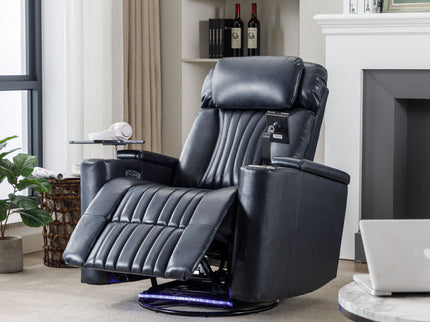 270° Power Swivel Recliner Home Theater Chair With Hidden Arm Storage, LED Light, Cup Holder, And Tray Table