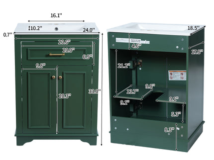 Bathroom Vanity With Integrated Sink, 2 Door Cabinet With Tip Out Drawer, Rectangular Design