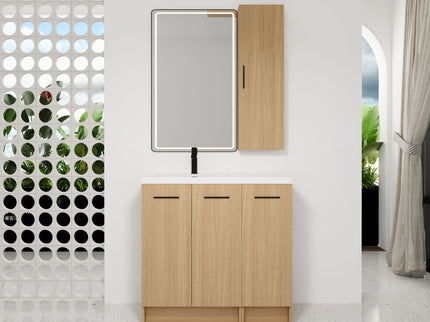 Freestanding Bathroom Vanity Set With Tall Linen Cabinet, 3 Door Storage Cabinet, Single Sink