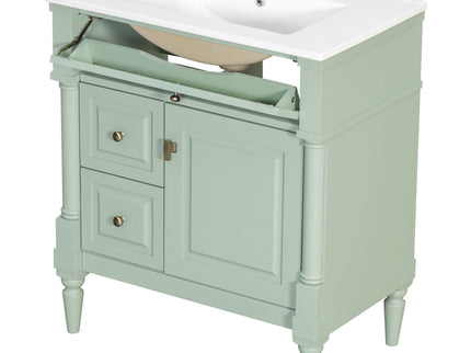 Modern Bathroom Vanity With Sink, Freestanding Cabinet With Flip Drawer & Adjustable Shelf