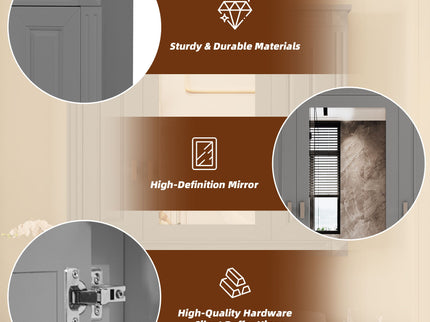 Wall Mounted Bathroom Cabinet With Mirror And 4 Shelves, Rectangular Design - Gray