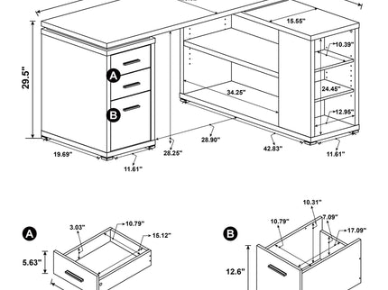 Tona - L-Shape Computer Desk With 3 Drawers And 5 Shelves