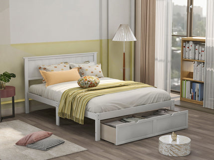 Full Size Platform Bed With Under Bed Drawers - White