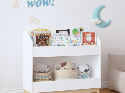 Bookcase Organizer With Storage, 3 Tier Toddler Book Display Shelf For Playroom - White