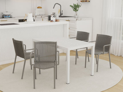 4 Modern Stackable Armchair Matched With Long Table