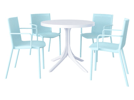 4 Modern Stackable Plastic Armchair Matched With Round Table