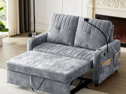 Modern Loveseat Pull Out Sofa Bed With Adjustable Backrest, Two Cup Holders, A Phone Holder, Three Charging Ports And Side Storage Pockets For Living Room