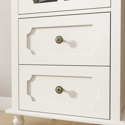 Minimalism Buffet Cabinet With Glass Doors And Double Drawer