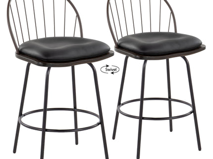 Riley - Claire Farmhouse Fixed Height Counter Stool With Swivel With Round Footrest (Set of 2)