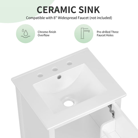 Bathroom Vanity With Sink, Adjustable Feet, 1 Drawer And Door Shelf Storage - White