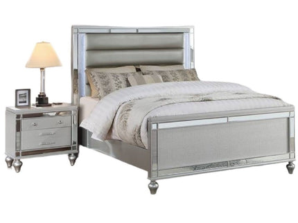 Bed With LED Lights, Tufted Headboard