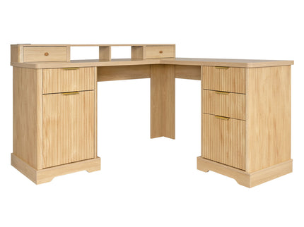 Fluted L-Shaped Desk With Charging Station & Storage Cabinet
