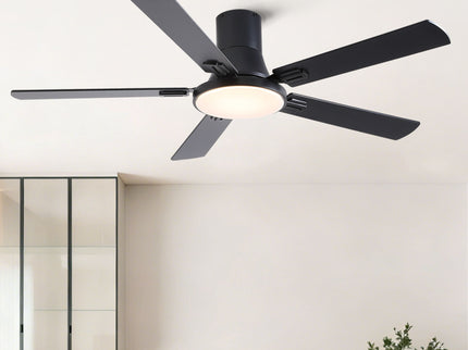 Flush Mount Ceiling Fans With LED Light And Remote Control, 5 Blades