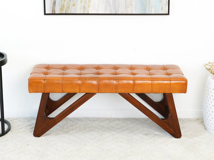 Mia - Bench With Buttons - Brown / Rustic