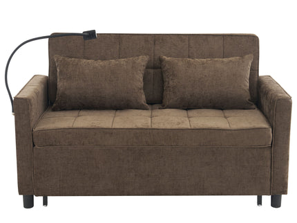 Pull-Out Sleeper Sofa With Reversible Backrest Cushion, Side Pockets, 2 USB Ports And A Phone Holder For Living Room