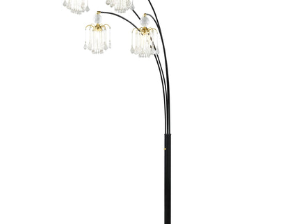 Marcos - Hanging Crystal Arc Tree Floor Lamp With Sculptural Frame - Black