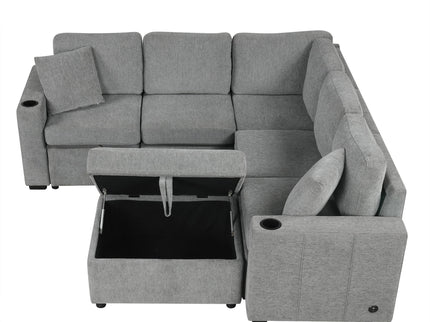 Sectional Sofa Convertible Pull-Out Sofa Bed With A Movable Storage Ottoman For Living Room