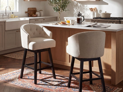 360 Degree Swivel Bar Stool & Stunning Nailhead Trim (Set of 2) - Beige