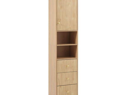 Tall Bathroom Cabinet With 1 Door, 3 Drawers, Open Storage - Wood