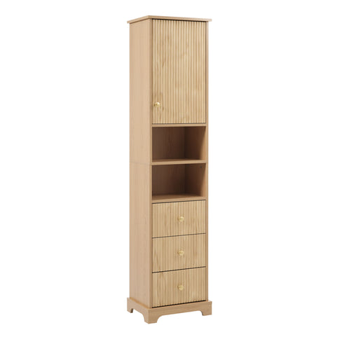 Tall Bathroom Cabinet With 1 Door, 3 Drawers, Open Storage - Wood