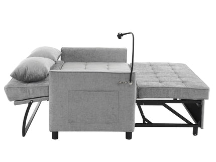 Pull-Out Sleeper Sofa With Reversible Backrest Cushion, Side Pockets, 2 USB Ports And A Phone Holder For Living Room