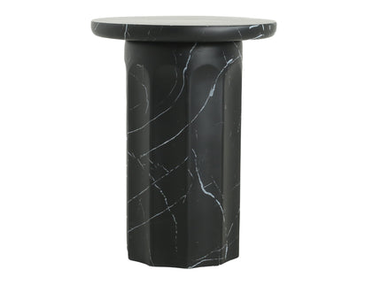 Outdoor Lightweight Concrete BMarble Effect Side Table, Living Room End Table - Black / Marble