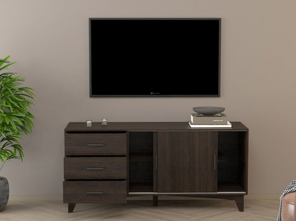 Parker - TV Stand With Sliding Doors And Drawers - Dark Brown