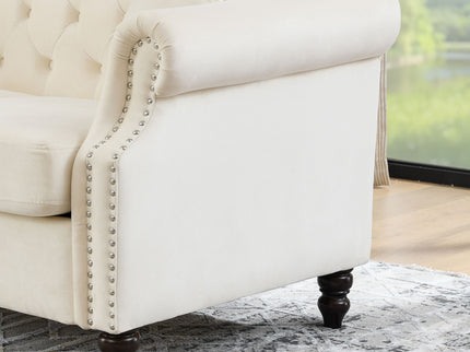 2 Seater Chesterfield Sofa With Rolled Arms And Nailhead Trim For Living Room