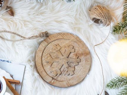 Wooden Hanging Circle With Snowflake Cut Decorative Hanging Christmas Tree Ornaments For Holiday Party Decorations (Set of 12) - Multi