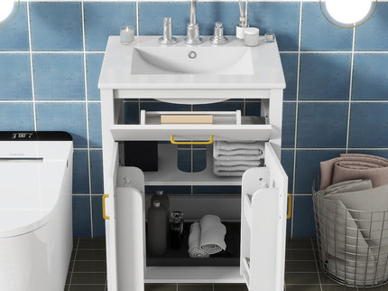 Bathroom Vanity Combo With Ceramic Sink, Luxurious Space-Saving Vanity, 2 Soft Close Doors