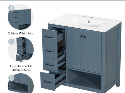 Bathroom Vanity With Sink Top, Bathroom Vanity Cabinet With 2 Doors And 2 Drawers, Open Shelf