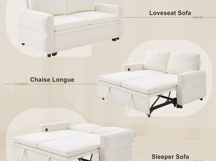 Convertible Sofa Bed Loveseat With Adjustable Backrest And USB Ports