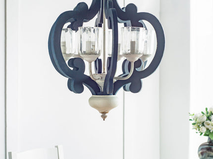Wood Chandelier 6 Light Farmhouse Pendant Lighting Wood Hanging Light Fixture For Kitchen Living Dining Room, Bulb Not Included - Cream