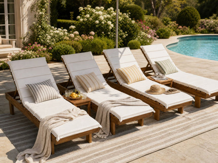 Chaise Lounge With Multi Fold Cushion, 3 Position Adjustable Backrest For Patio - Beige / Teak