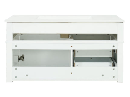 Modern Wall Mounted Floating Cabinet With Double Drawer And Sink