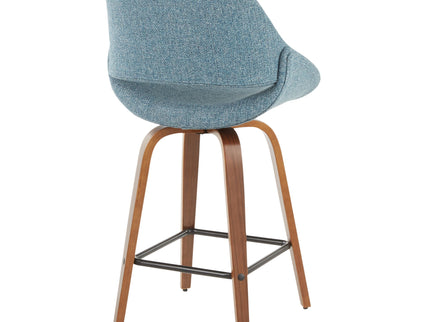 Fabrico - Mid-Century Modern Counter Stool (Set of 2) - Walnut / Blue