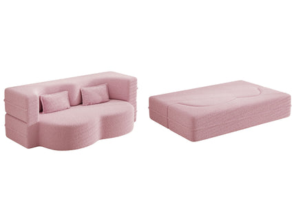Modern Floor Sofa, With 2 Pillows, Convertible Teddy Fabric Foam Filled Bed